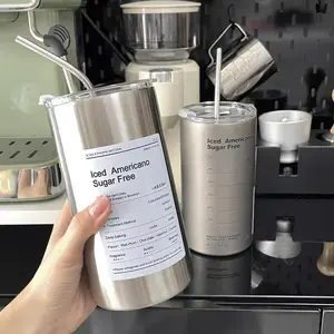 ขายส่ง 20 ออนซ์สแตนเลสผนังคู่ Tumbler แก้วกาแฟผอมสูญญากาศฉนวนกันความร้อนขวดน้ําฝาพลาสติกฟางเบียร์