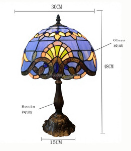 Lámpara de mesa de 12 pulgadas con diseño barroco azul estilo Tiffany para sala de estar, estudio, dormitorio, iluminación y decoración E27 - Product Image 4
