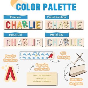 Casse-tête personnalisable avec nom Casse-tête personnalisé en <span class=keywords><strong>bois</strong></span> pour tout-petits de 1 à 3 ans Jouet éducatif pour premier anniversaire Garçons Filles Cadeau pour bébé - Product Image 6