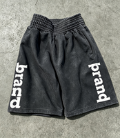 Short en molleton français taille haute coupe ample, délavé à l'acide, imprimé DTG personnalisé, 380 g/m², fabriqué en Chine