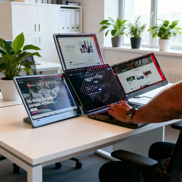 Triple Portable Monitor Attachable 14" Fhd Ips Foldable Holder Dual Triple Extended Screen Usb Display Monitor for Laptop