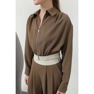 Veste plissée minimaliste à manches longues en vison tissé pour femme, automne - Product Image 4
