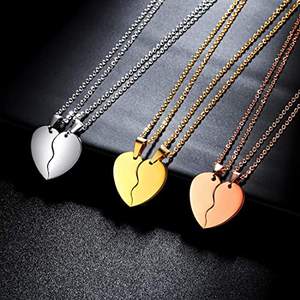 Collier en acier inoxydable avec coeur brisé <span class=keywords><strong>pour</strong></span> Couples, pendentif de couple avec deux cœurs en or 18k, 316l, offre spéciale - Product Image 1