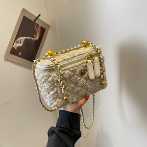 Bolso Bandolera de Lentejuelas de Diseño de Lujo para Mujer, Nuevo Bolso de Hombro Pequeño de Tweed con Cadena, a la Moda - Product Image 3