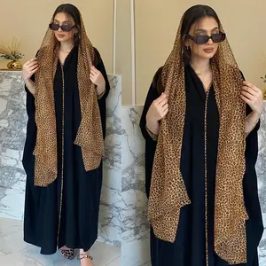 New abaya Dubai Estilo das Mulheres Muçulmanas Robe Hijab e Cardigan Duas Peças Leopardo Conjunto Muçulmano Patchwork Abaya Colorido das Mulheres