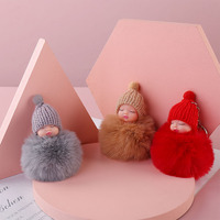 Porte-clés Adorable Bébé Endormi en Peluche Douce avec Pompon en Fausse Fourrure, Breloque de Sac pour Décoration Quotidienne