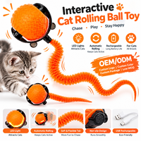 Jouet interactif électronique pour chat, mignon, en forme de dessin animé, balle roulante automatique, lumière LED, queue pelucheuse, 3 modes, rechargeable, en latex, pour l'exercice des animaux de compagnie