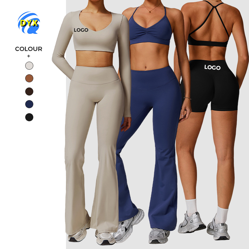 Free Samples Women's Cross-Border Yoga & Fitness Sports Set Quick-Drying High-Waisted Clothing with Solid Pattern Front Logo