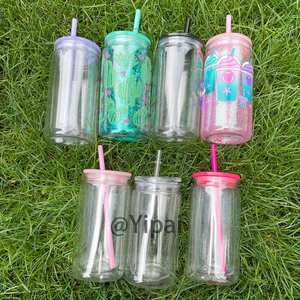 Us Warehouse 12Oz Clear Double Wall Snow Globe <b>Plastic</b> for Kids Pre Drilled Soda Beer Coffee Water Acrylic Tumbler Can <b>Cup</b> - Product Image 4