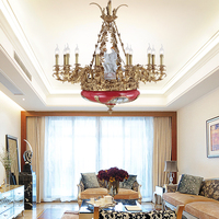 Chandelier en forme de bougie d'ange, décoration en Bronze avec douze bras, de style italien Antique, grande couverture rouge en céramique