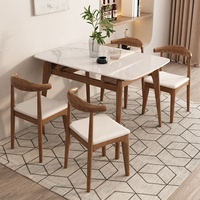 Ensemble de Table à manger de luxe, 6 chaises, Table à manger moderne pliante en marbre blanc, Table à manger en bois massif