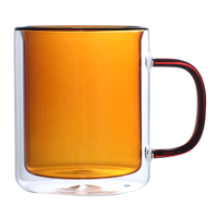Tasses en verre borosilicate à double paroi de 400 ml avec poignées, résistantes à la chaleur, couleur personnalisable, unisexe, pour thé, café, boissons glacées, herbes, style moderne