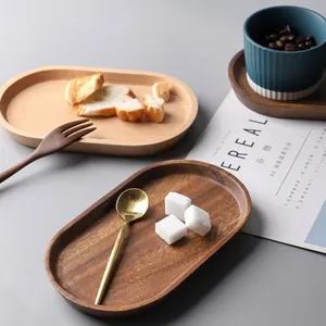 Kustom Logo asli akasia kayu Sushi keju makanan penutup piring makanan nampan saji teh kopi cangkir lilin perhiasan kecil