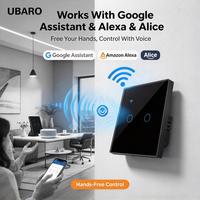 Interrupteur mural tactile intelligent Tuya WiFi AC220V avec panneau en verre facile à nettoyer, compatible Alexa Google Home, pour LED 5-300W, nécessitant une fil neutre
