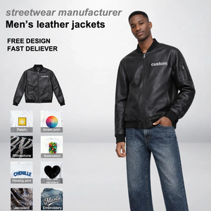 Chaqueta Bomber de Cuero PU Personalizada para Hombre, Chaqueta Casual Negra con Cierre, Logotipo Personalizado, Ropa Urbana, Suministro OEM ODM - Product Image 1