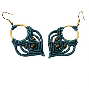 Pendientes de Aro de Macramé Azul Hechos a Mano con Detalles en Oro, Certificados por IGI, Estilo Vintage para Joyería Femenina al por Mayor - Product Image 1