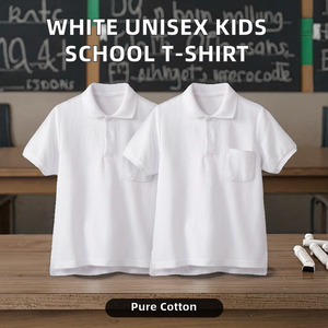 T-shirt d'uniforme scolaire blanc 100 % coton de marque FUYI pour enfants garçons et filles à manches courtes - Product Image 2