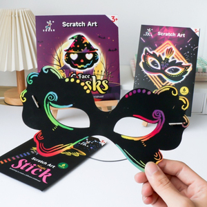 Masque à gratter créatif YUELU <span class=keywords><strong>pour</strong></span> enfants, thème <span class=keywords><strong>Halloween</strong></span>, découpe à l'emporte-pièce, jouets de graffiti DIY, ensemble de peinture à gratter <span class=keywords><strong>pour</strong></span> cadeau de fête - Product Image 2