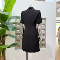 Robe professionnelle élégante à manches courtes pour femme, col tailleur cintré, robe mi-longue de qualité supérieure