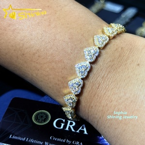 Heart Design <strong>Solid</strong> <strong>Silver</strong> 925 Hip Hop Iced Out Cuban Link <strong>Bracelet</strong> 8mm VVS Moissanite Diamond Women's Fine Jewelry <strong>Bracelet</strong> - Product Image 2