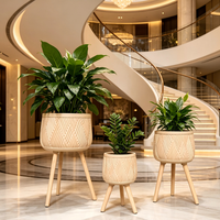 Ensemble de 3 pots et jardinières en fibre d'argile écologiques avec trépied en bois, pour une utilisation intérieure/extérieure, pour la décoration de la maison et du jardin