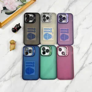 Luxury Matte Hard PC Phone Case With Camera Stand Camera Glass Cover For IPhone 13 14 15 Pro Max