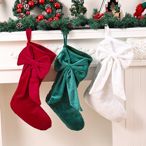 Nouvelles chaussettes de Noël en peluche de 18 pouces, couleur unie, broderie personnalisée, haute qualité, avec nœud - Product Image 1