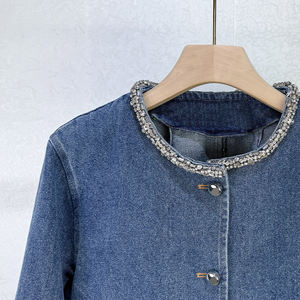 Customized 2025 Loose Versatile Windproof Denim Jacket Round-Neck Diamond-Encrusted <b>Metal</b> Single-Row <b>Buttons</b> for Commuters - Product Image 6