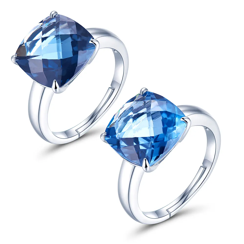 Tonglin Latest Design Sterling Silver 925 Gemstone Jewelry Ring Semi-Precious Stones Ring Topaz Women Ring