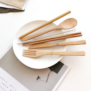 Ensemble de couverts en bambou biodégradable Brosse à dents Cuillère Fourchette Couteau Voyage en bois de bambou - Product Image 5