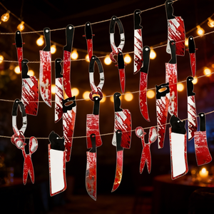Guirlande de couteaux et ciseaux sanglants Halloween 608395 : Décoration suspendue sur le thème des <span class=keywords><strong>films</strong></span> d'<span class=keywords><strong>horreur</strong></span> pour fêtes, maisons hantées et photomaton - Product Image 4
