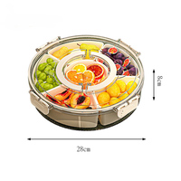 360° Draaibare Picknick Fruitbox met 6 Vakken, Lazy Susan Snack Schaal met Handvat, Transparante PET Voedsel Opbergbak voor Kamperen