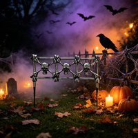 Piquets de sol vintage en argent en forme de crâne et d'os, pour bordure de pelouse, décoration extérieure de jardin d'Halloween et de maison hantée