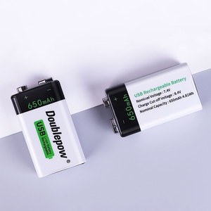 Doublepow 9V 650mAh <span class=keywords><strong>Micro</strong></span> USB C rechargeable 9V Lithium Ion Battery Pleine capacité 650mah 9v Lithium Ion Battery - Product Image 1