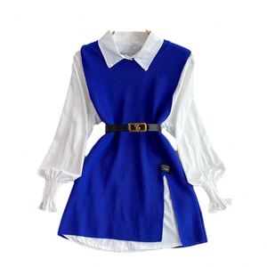 เสื้อเชิ้ตสีขาวดีไซน์ใหม่สำหรับฤดูใบไม้ผลิและฤดูใบไม้ร่วงของ Maxfree ชุดเสื้อถักแบบมีรอยผ่า ดีไซน์เก๋สำหรับผู้หญิง ชุดสองชิ้น - Product Image 6