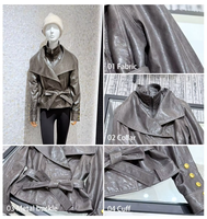 Veste en cuir véritable pour femme, boutons dorés, ceinture à nœud, courte, grise, style motard, streetwear