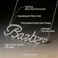 Collier personnalisé avec nom en acier inoxydable, lettres en cursive pavées de cristaux, pendentif plaque nominative personnalisée, cadeau pour femme, bijoux