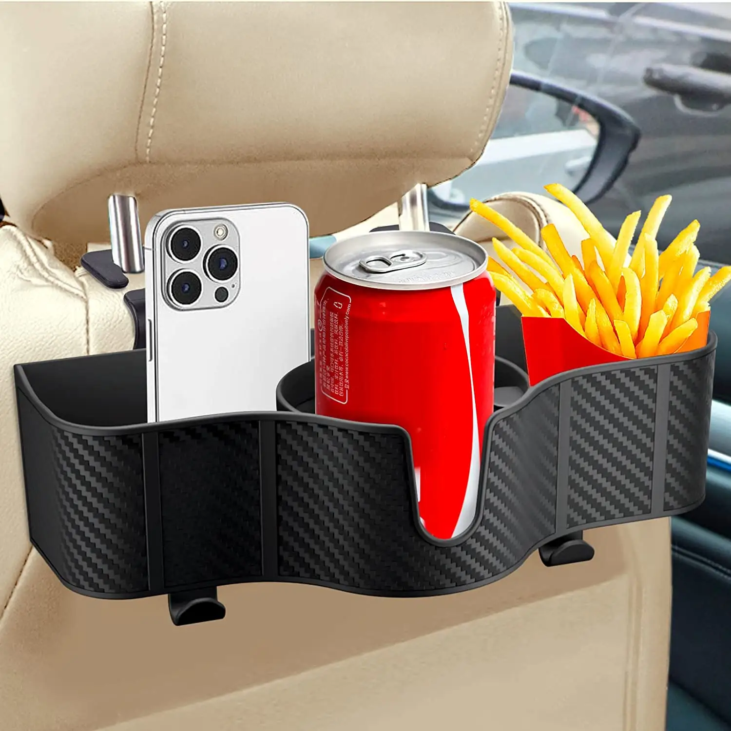 Auto Hoofdsteun Achterbank Organizer Met 3.7 "Bekerhouder, 3 In 1 Rugleuning Organizer Met Hoofdsteunhaken Voor Kinderen En Volwassenen, Univer