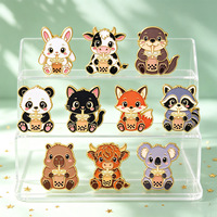 Broche fantaisie en alliage, motif animaux de dessin animé (lapin, vache, loutre, koala, renard), avec motifs de boissons à bulles, pour chapeau et veste, cadeau, vente en gros