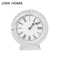 Circulaire argent miroir réveil horaire carillon Art déco Style horloge de bureau maison décorative dessus de Table mouvement électronique Radio