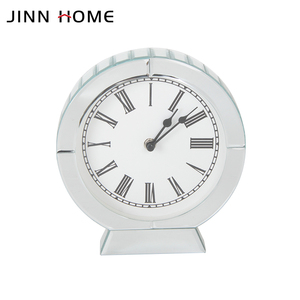 Circulaire argent miroir réveil horaire carillon Art déco Style horloge de bureau maison décorative dessus de Table mouvement électronique <span class=keywords><strong>Radio</strong></span> - Product Image 2
