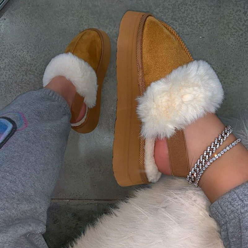2022 г. Уличные меховые шлепанцы; Большие пушистые домашние теплые зимние женские домашние сандалии на платформе; Плюшевые тапочки с ремешком