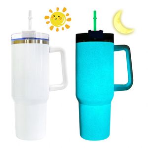White Blank Sublimation Glow in the Dark 40Oz Tumbler <b>Travel</b> Coffee Mugs With Handle Lid and Straw - Product Image 1