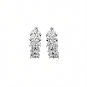 Luxury Women's Diamond <b>Hoop</b> <b>Earrings</b> Marquise Cut Champagne White Claw Setting Plant Shape Wedding <b>Fine</b> Jewelry - Product Image 1