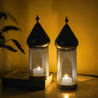 Lanterne du Ramadan, Eid Mubarak, 2 pièces, porte-bougie en métal, lumière de prière suspendue, lumière de nuit, décoration de table arabe, cadeau de festival