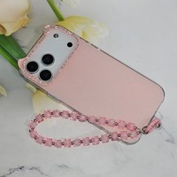 Coque de téléphone scintillante avec cadre d'appareil photo en strass et dragonne perlée, étui de protection mignon pour iPhone 17 Pro Max 16 15 14 11