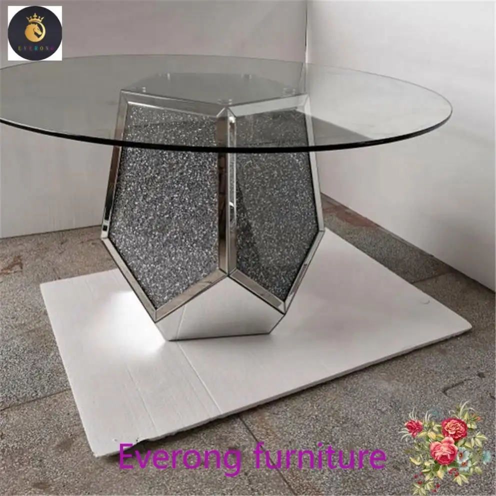 Современная мебель зеркальные круглые обеденные столы кухонный стол с измельченным алмазным закаленным стеклом сверху