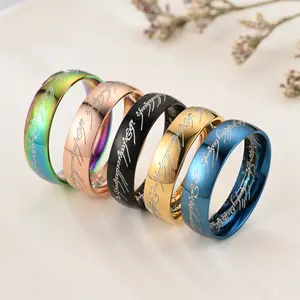 Vente en gros 6MM acier inoxydable pour hommes or argent bague lettre bagues bijoux mode lueur anneaux cadeaux pour hommes