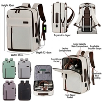Sac à dos pour ordinateur portable en tissu Oxford pour les voyages d'affaires, design extensible, port de charge USB, ceinture à coussin d'air, grande capacité, unisexe