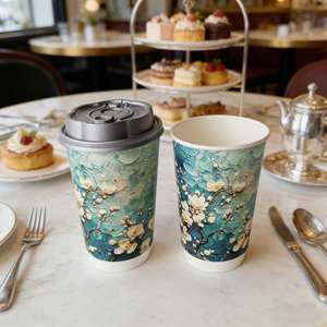 Vaso de Papel Personalizado con Logotipo para Bebidas Frías y Calientes, Vasos de Papel Seguros para Alimentos, Antiderrames, Agarre Cómodo - Product Image 1